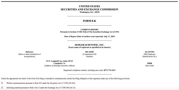 Semler Scientific добавляет 25 миллионов долларов в биткоин, но акции скользят 22% YTD Semler Scientific добавляет 25 миллионов долларов в биткоин, но акции скользят 22% YTD