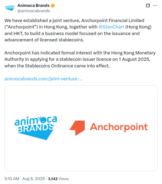 Standard Chartered и Animoca Launch HK StableCoin Venture Standard Chartered и Animoca Launch HK StableCoin Venture
