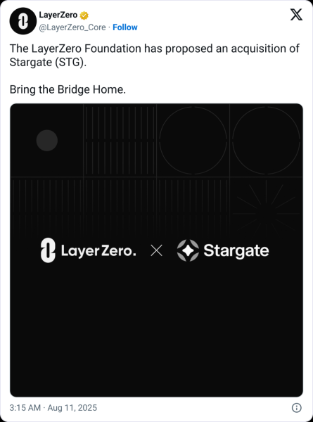 LayerZero планирует приобретение $110 млн мост Stargate LayerZero планирует приобретение $110 млн мост Stargate