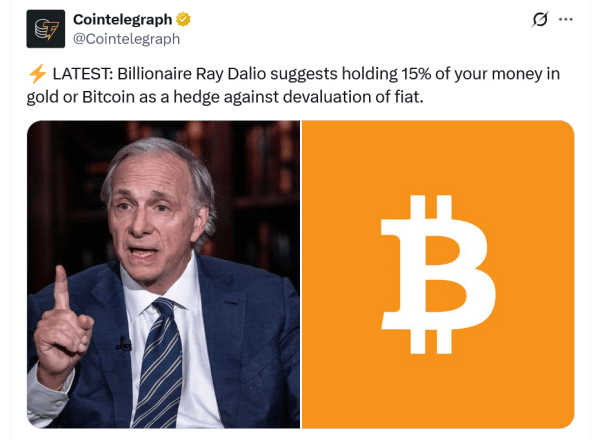 Рэй Далио предлагает 15% распределение портфеля в биткоин Рэй Далио предлагает 15% распределение портфеля в биткоин