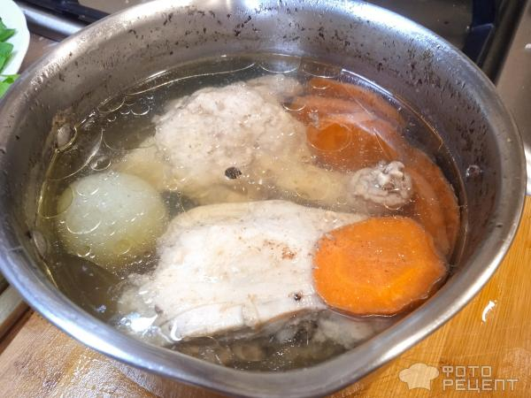 Рецепт: Суп куриный с овощами и зеленью - с ревенем и шпинатом Рецепт: Суп куриный с овощами и зеленью - с ревенем и шпинатом