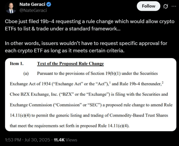 Файлы CBOE для оптимизации списков криптовалюты ETF, так как США проводят реформу регулирования Файлы CBOE для оптимизации списков криптовалюты ETF, так как США проводят реформу регулирования