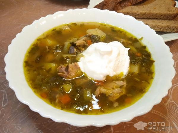 Рецепт: Суп куриный с овощами и зеленью - с ревенем и шпинатом Рецепт: Суп куриный с овощами и зеленью - с ревенем и шпинатом