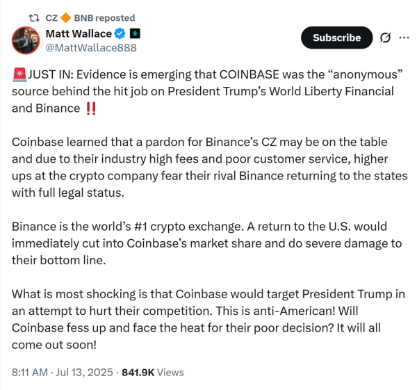CZ Retweets утверждает, что Coinbase за отчетом Bloomberg’s Trump Stablecoin CZ Retweets утверждает, что Coinbase за отчетом Bloomberg’s Trump Stablecoin