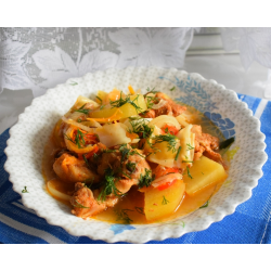 Рецепт: Куриный окорочок с овощами в горшочках - с копчёной паприкой Рецепт: Куриный окорочок с овощами в горшочках - с копчёной паприкой