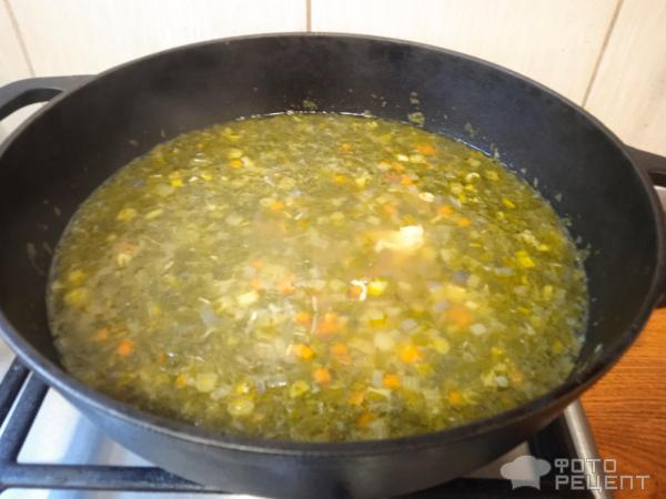 Рецепт: Суп куриный с овощами и зеленью - с ревенем и шпинатом Рецепт: Суп куриный с овощами и зеленью - с ревенем и шпинатом