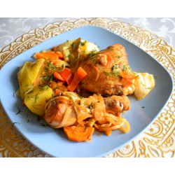 Рецепт: Куриные окорочка с овощами, запеченные в рукаве, в маринаде с виноградным уксусом - с сиропом топинамбура Рецепт: Куриные окорочка с овощами, запеченные в рукаве, в маринаде с виноградным уксусом - с сиропом топинамбура