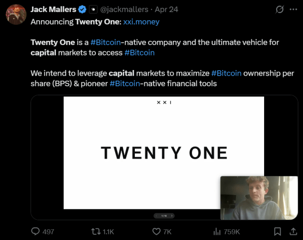 Двадцать один капитал превосходит прогнозы BTC с 43 500 биткоин -холдингами Двадцать один капитал превосходит прогнозы BTC с 43 500 биткоин -холдингами