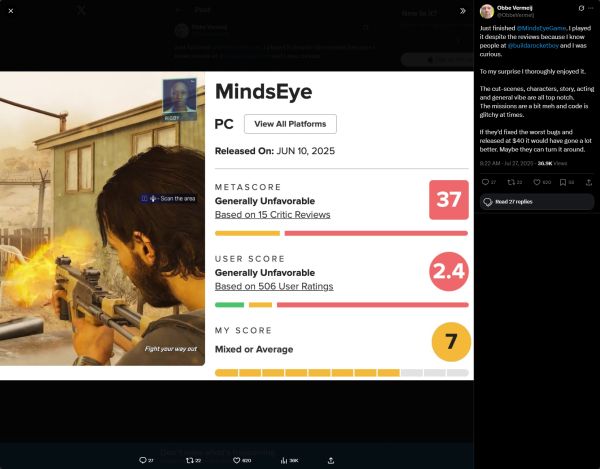
                Рассказывающий про секреты GTA бывший разработчик серии похвалил MindsEye. Оббе Вермею игра понравилась
            