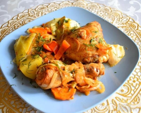 Рецепт: Куриные окорочка с овощами, запеченные в рукаве, в маринаде с виноградным уксусом - с сиропом топинамбура Рецепт: Куриные окорочка с овощами, запеченные в рукаве, в маринаде с виноградным уксусом - с сиропом топинамбура