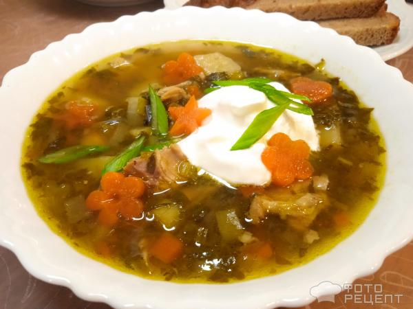 Рецепт: Суп куриный с овощами и зеленью - с ревенем и шпинатом Рецепт: Суп куриный с овощами и зеленью - с ревенем и шпинатом