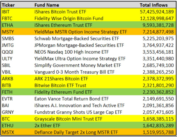 Половина из 20 лучших ETF, выпущенных в 2024 году Половина из 20 лучших ETF, выпущенных в 2024 году
