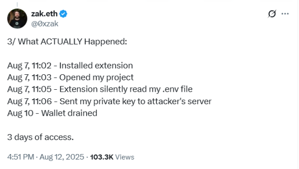 Core Ethereum Devs ‘криптовалютный кошелек, истощенный злонамеренным расширением искусственного интеллекта Core Ethereum Devs ‘криптовалютный кошелек, истощенный злонамеренным расширением искусственного интеллекта