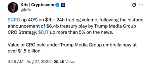 Cronos взлетел 40% на Trump Media Group News Cro News Cronos взлетел 40% на Trump Media Group News Cro News