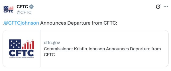 Кристин Джонсон выйти из CFTC на следующей неделе Кристин Джонсон выйти из CFTC на следующей неделе