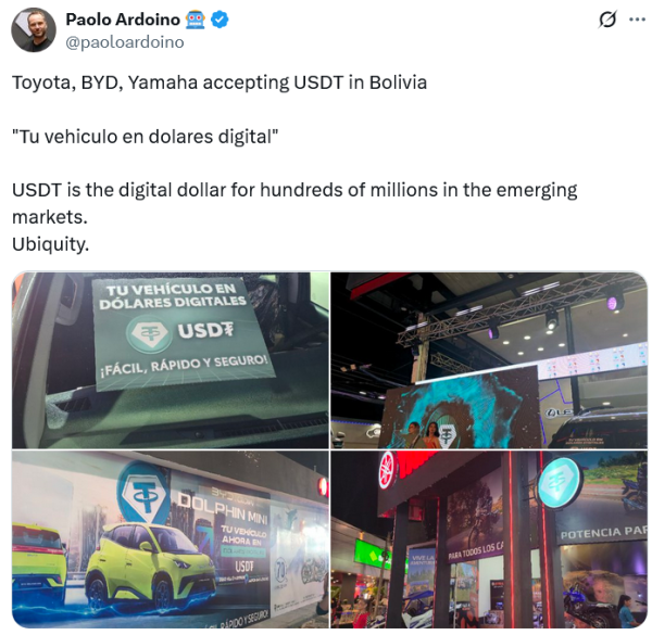 Toyota, Yamaha принимает USDT в Боливии в качестве заповедников в долларах США Toyota, Yamaha принимает USDT в Боливии в качестве заповедников в долларах США