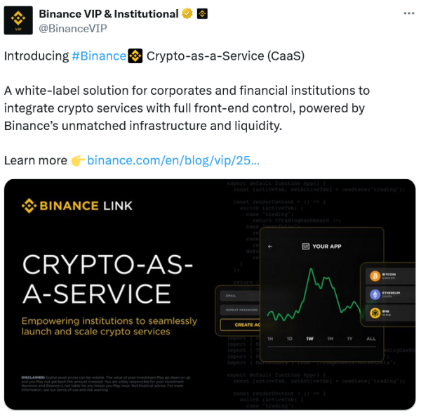 Binance следует за Coinbase, предлагая крипто-как услуги для Tradfi Binance следует за Coinbase, предлагая крипто-как услуги для Tradfi