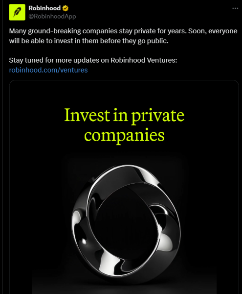 Венчурный фонд Robinhood Files с SEC для открытия частных рынков для розничной торговли