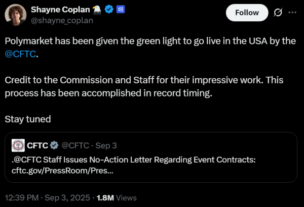 Полимаркета нацелена на оценку в размере 10 миллиардов долларов США с планами запуска США