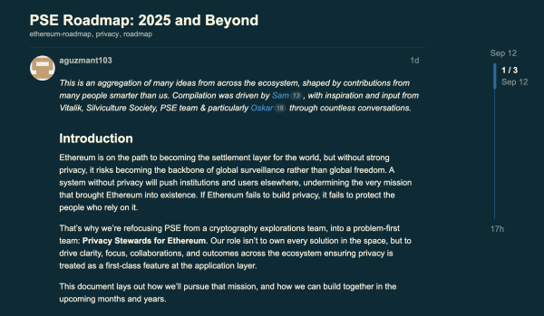 Фонд Ethereum раскрывает дорожную карту конфиденциальности Фонд Ethereum раскрывает дорожную карту конфиденциальности