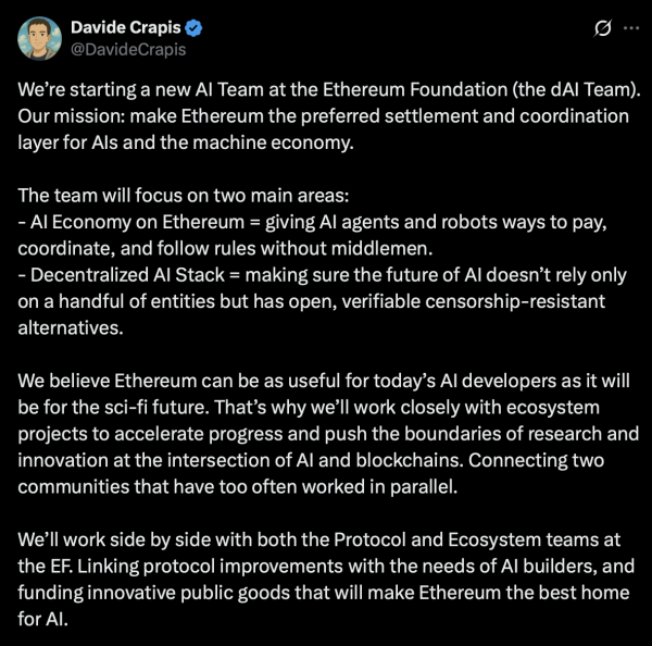 Фонд Ethereum формирует исследовательскую группу ИИ для смешивания блокчейна, ИИ
