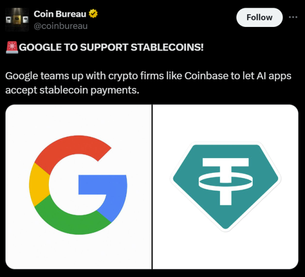 Google запускает протокол оплаты AI с поддержкой StableCoin Google запускает протокол оплаты AI с поддержкой StableCoin