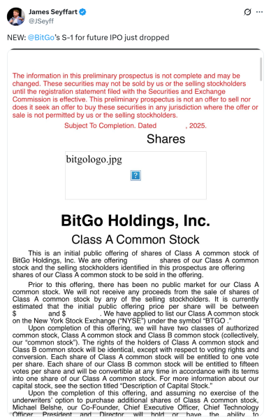 Bitgo Files для США IPO с 90 миллиардами долларов США под стражей Bitgo Files для США IPO с 90 миллиардами долларов США под стражей