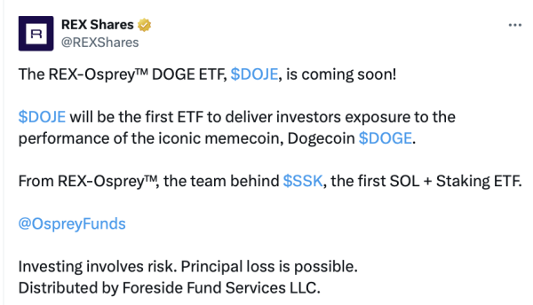 Dogecoin ETF может запуститься в США на следующей неделе: аналитик Dogecoin ETF может запуститься в США на следующей неделе: аналитик