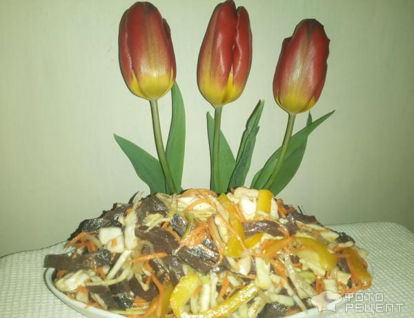 Рецепт: Салат из легкого с овощами - на скорую руку Рецепт: Салат из легкого с овощами - на скорую руку