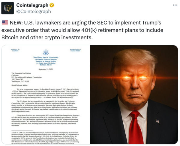 Законодатели США просят SEC действовать по плану криптовалюты Трампа 401 (k) Законодатели США просят SEC действовать по плану криптовалюты Трампа 401 (k)