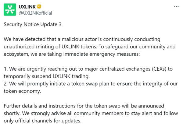 Токен Uxlink Awce на 90% после хакерских монетных монетных собой миллиардов токенов Токен Uxlink Awce на 90% после хакерских монетных монетных собой миллиардов токенов