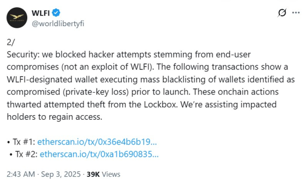 WLFI Blocks Hack пытается с помощью черного списка Onchain WLFI Blocks Hack пытается с помощью черного списка Onchain