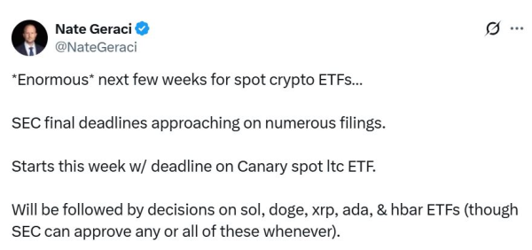 Поток основных альткойн ETF ожидает одобрения SEC в октябре Поток основных альткойн ETF ожидает одобрения SEC в октябре