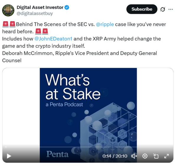 Джон Дитон говорит, что сообщество XRP помогло раскачивать исход SEC Джон Дитон говорит, что сообщество XRP помогло раскачивать исход SEC
