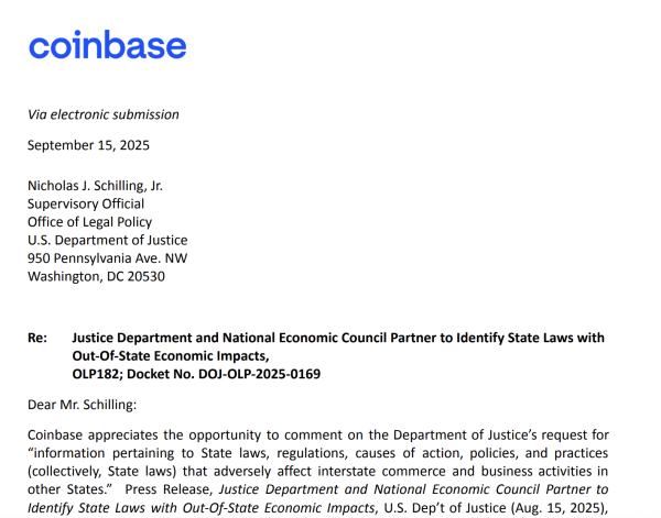 Coinbase просит DOJ предпринять шаги по предотвращению государственных дел об обеспечении соблюдения