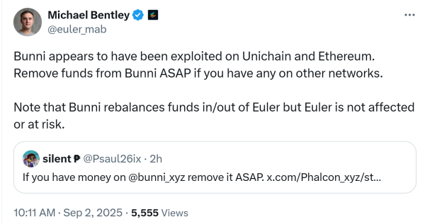 Bunni Dex эксплуатируется за 2,3 млн долларов после недостатка перебалансировки ликвидности Bunni Dex эксплуатируется за 2,3 млн долларов после недостатка перебалансировки ликвидности
