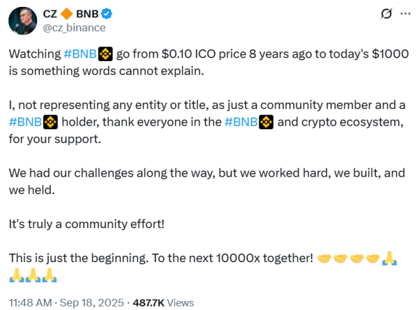 Инвестор Cryptocurrence в течение 8 лет сокращает 1 тыс. Долл. США, так как BNB достигает 1000 долларов США ATH Инвестор Cryptocurrence в течение 8 лет сокращает 1 тыс. Долл. США, так как BNB достигает 1000 долларов США ATH