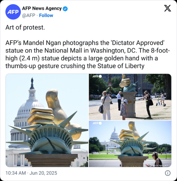 Золотая статуя Трампа, держащая биткоин, появляется в DC Золотая статуя Трампа, держащая биткоин, появляется в DC