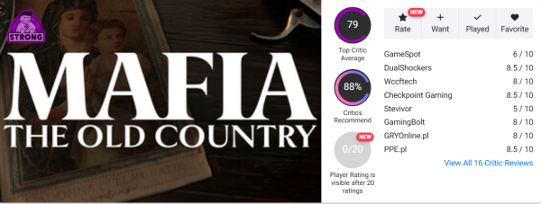 
                Красиво, интересно, но без сюрпризов. Критики не стали ругать Mafia: The Old Country — игра получила хорошие оценки
            