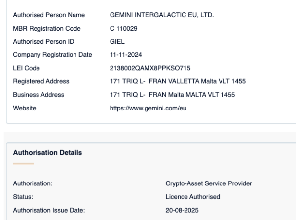 Exchange Gemini выигрывает лицензию Malta Mica Exchange Gemini выигрывает лицензию Malta Mica